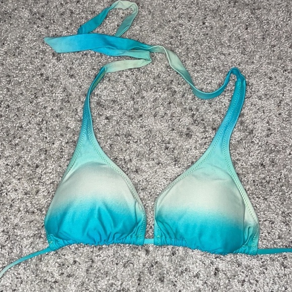 H&M green ombré halter bathing suit bikini top in women’s size 4 w/string ties - Picture 5 of 7